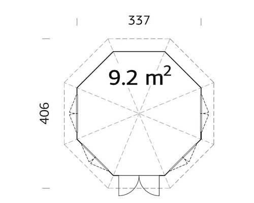 Grundriss Gartenhaus mit den Maßen 406 x 337 cm und 9,2 Quadratmeter Fläche