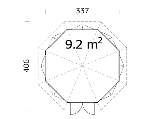 Grundriss Gartenhaus mit Maßen 406 x 337 cm und 9.2 Quadratmeter Fläche