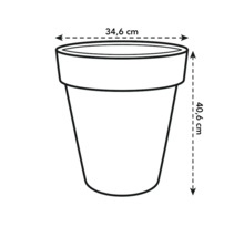 Illustration d'un pot de fleurs mesurant 34,6 cm de large et 40,6 cm de haut.
