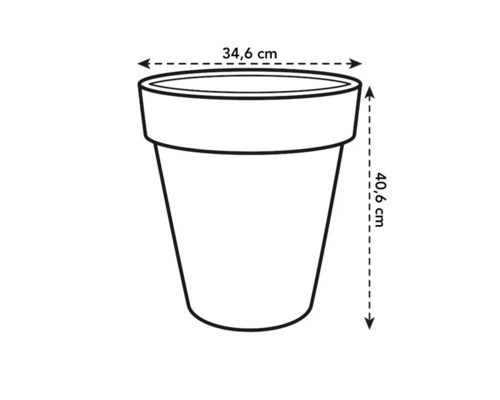 Illustration d'un pot de fleurs mesurant 34,6 cm de large et 40,6 cm de haut.