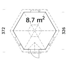 Grundrisszeichnung eines Gartenhauses mit einer Fläche von 8.7 Quadratmetern