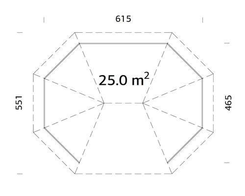 Grundrisszeichnung mit Maßangaben und einer Fläche von 25.0 Quadratmetern.