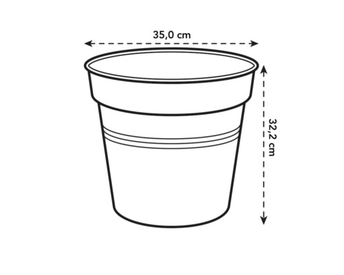 Illustration d'un pot de fleurs mesurant 35,0 cm de large et 32,2 cm de haut.