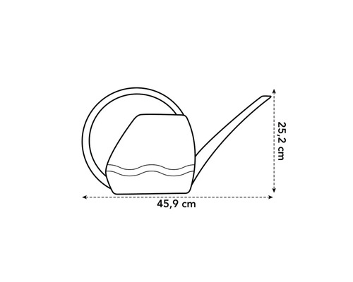 Dessin technique d'un arrosoir avec dimensions : 45,9 cm de longueur et 25,2 cm de hauteur.