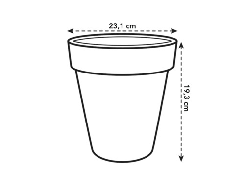 Image d'un pot de fleurs avec des dimensions de 23,1 cm de largeur et 19,3 cm de hauteur