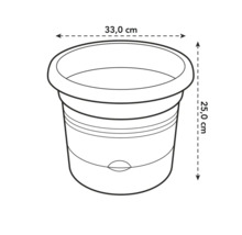 Illustration d'un pot de fleurs avec des dimensions de 33,0 cm de largeur et 25,0 cm de hauteur.