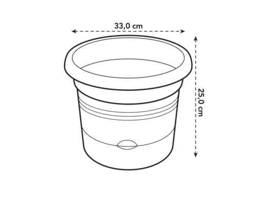 Illustration d'un pot de fleurs avec des dimensions de 33,0 cm de largeur et 25,0 cm de hauteur.