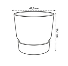 Illustration d'un pot de fleurs mesurant 47,0 cm de large et 44,1 cm de haut.
