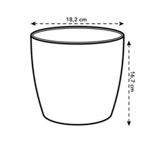 Schéma d'un pot de fleurs mesurant 18,2 cm de large et 16,7 cm de haut.