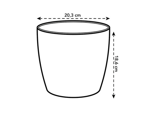 Illustration d'un pot de fleurs avec des dimensions de 20,3 cm de largeur et 18,6 cm de hauteur