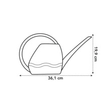 Dessin technique d'un arrosoir avec les dimensions 36,1 cm et 19,9 cm