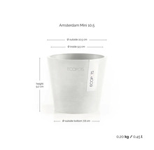 Ecopots Blumentopf Amsterdam Mini mit Abmessungen: Höhe 9,2 Zentimeter, Außendurchmesser 10,5 Zentimeter, Volumen 0,45 Liter.