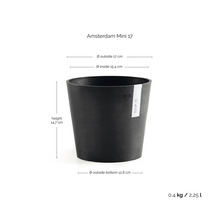 Ecopots Amsterdam Mini 17 Pflanztopf, Durchmesser 17 Zentimeter, Höhe 14,7 Zentimeter, Volumen 2,25 Liter, Schwarz.