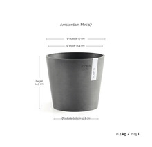 Cache-pot Ecopots Amsterdam Mini 17, hauteur 14,7 centimètres, diamètre extérieur 17 centimètres, diamètre intérieur 15,4 centimètres, 2,25 litres.