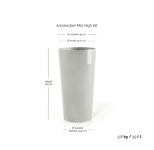 Pflanzkübel Amsterdam Mid High 66, Höhe 66 Zentimeter, Durchmesser 34 Zentimeter, Fassungsvermögen 35,6 Liter.