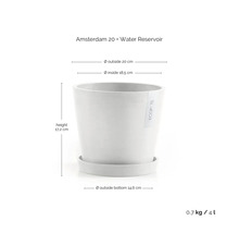 Pot de fleurs Ecopots Amsterdam 20 avec réservoir d'eau, diamètre 20 centimètres, hauteur 17,2 centimètres, volume 4 litres.