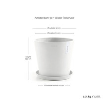 Pot de fleurs Ecopots Amsterdam 30 avec réservoir d'eau, hauteur 25,9 centimètres, diamètre extérieur 30 centimètres, volume 12,8 litres.