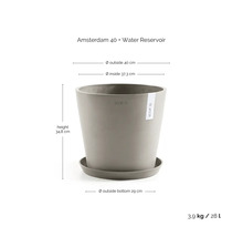 Pot de fleurs Ecopots Amsterdam 40 avec réservoir d'eau, hauteur 34,8 centimètres, diamètre 40 centimètres, volume 28 litres.