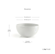 Hellgraue Ecopots Pflanzschale Brussel 35, Durchmesser außen 35 Zentimeter, innen 33,2 Zentimeter, Höhe 16,7 Zentimeter, 11,5 Liter, 1,3 Kilogramm.