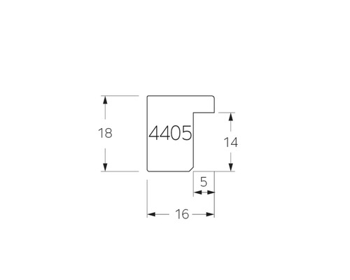 Dessin technique d'un profilé avec les dimensions 18, 14, 5 et 16.