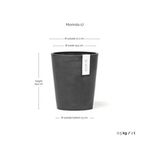 Ecopots Morinda 17 Blumentopf: Höhe 19,5 Zentimeter, Außendurchmesser 17,1 Zentimeter, Innendurchmesser 15,5 Zentimeter, 2 Liter.