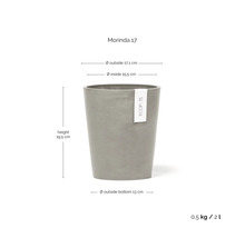 Pot de fleurs Ecopots Morinda 17 en gris, hauteur 19,5 centimètres, diamètre extérieur 17,1 centimètres, volume 2 litres.