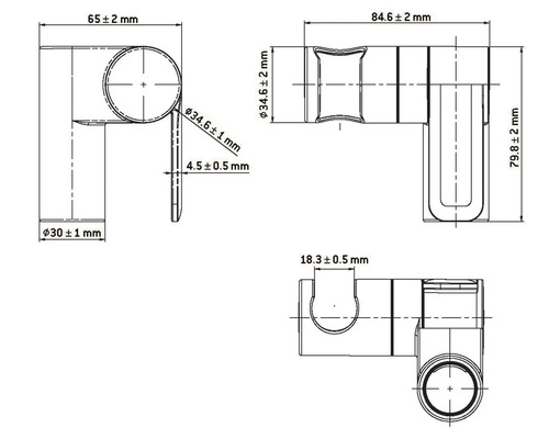 Schéma technique d'un raccord d'angle avec dimensions