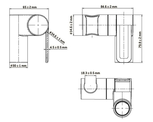 Dessin technique d'un connecteur d'angle avec cotes