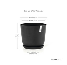 Pot de fleurs Ecopots Oslo 35 avec réservoir d'eau, diamètre 35 centimètres, hauteur 30,5 centimètres, volume 21,7 litres, noir.