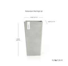 Quadratischer Pflanzkübel Ecopots Rotterdam Mid High 56, Höhe 56,5 Zentimeter, Länge 32,7 Zentimeter, Tiefe 32,7 Zentimeter.