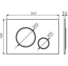Technische Zeichnung einer Betätigungsplatte mit Maßangaben