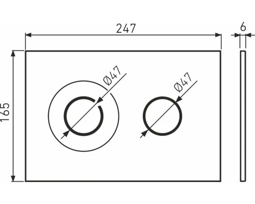 Technische Zeichnung mit den Maßen 247, 165 und 6 sowie zwei Kreisen mit einem Durchmesser von 47.