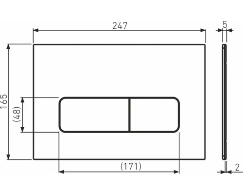 Technische Zeichnung einer Betätigungsplatte mit Maßangaben