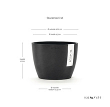 Pot de fleurs noir Ecopots Stockholm 16 avec dimensions hauteur 12 centimètres diamètre extérieur 16,2 centimètres volume 1,8 litre
