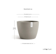 Pot de fleurs Ecopots Stockholm 24, hauteur 17,7 centimètres, diamètre extérieur 23,3 centimètres, 5,4 litres, 1,26 kilogramme, Ecopots Logo.