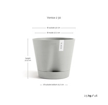 Ecopots Venice 2 30 Blumentopf mit Untersetzer, Höhe 27,5 Zentimeter, Außendurchmesser 30 Zentimeter, Volumen 4 Liter.