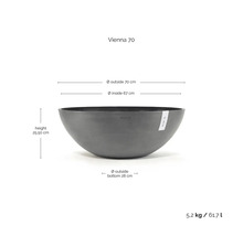 Coupe à plantes Ecopots Vienna 70 avec dimensions : hauteur 25,50 centimètres, diamètre extérieur 70 centimètres et volume 61,7 litres.