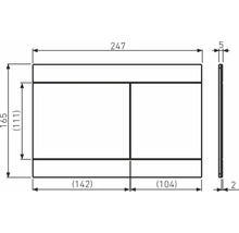Technische Zeichnung eines rechteckigen Möbelelements mit Maßangaben