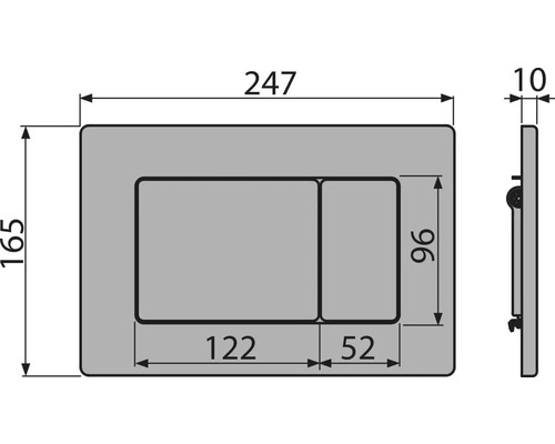 Technische Zeichnung einer Betätigungsplatte mit Maßangaben