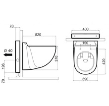 Dessin technique de toilettes avec dimensions.