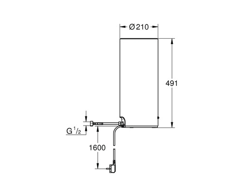 Schéma technique d'un chauffe-eau avec indications de mesure