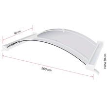Auvent avec les dimensions 90 cm x 200 cm x 30 cm.