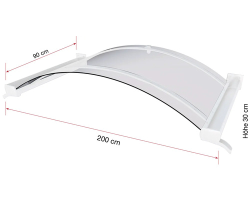 Auvent avec les dimensions 90 cm x 200 cm x 30 cm.