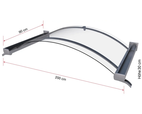 Vordach mit den Maßen 200 cm x 90 cm x 30 cm