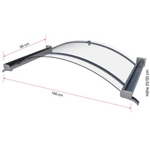Vordach mit den Massen 160 cm Breite, 90 cm Tiefe und 25/30 cm Höhe