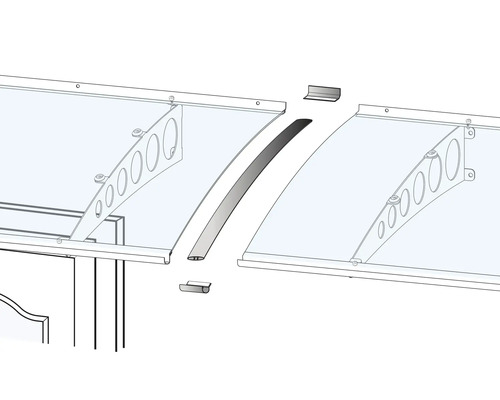 Illustration einer transparenten Haustürüberdachung mit Befestigungsmaterial