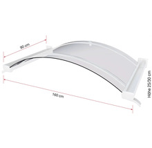 Auvent avec des dimensions de 160 x 90 centimètres et une hauteur de 25 à 30 centimètres.
