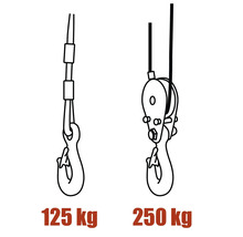 Schéma d'un palan à chaîne avec une capacité de charge maximale de 125 kg et 250 kg