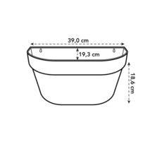 Schéma technique d'une jardinière murale avec indications de dimensions