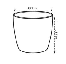 Abmessungen eines Pflanzgefäßes: 25,1 cm breit, 23,1 cm hoch